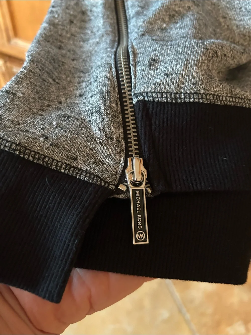 Michael Kors Gray Heather Knit Sweatshirt with Black Ribbed Neck